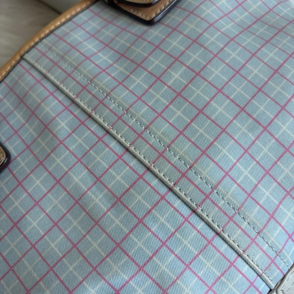 Coach Plaid Tattersall Blue Mini Tote Bag with Leather Handles - Picture 6 of 8